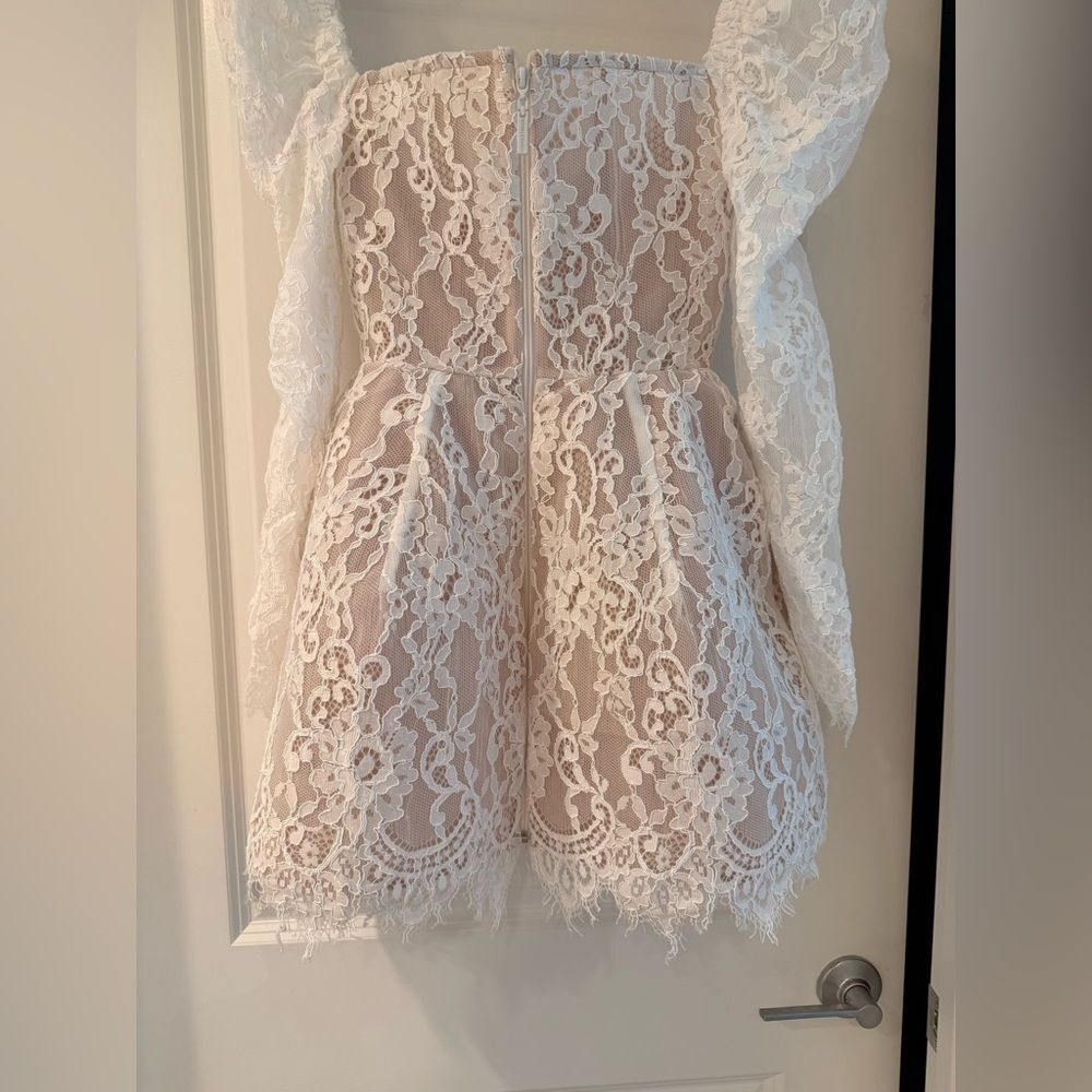 NWOT BRONX AND BANCO Colette White Lace Long Sleeve Mini Wedding Bridal Dress - Picture 14 of 16
